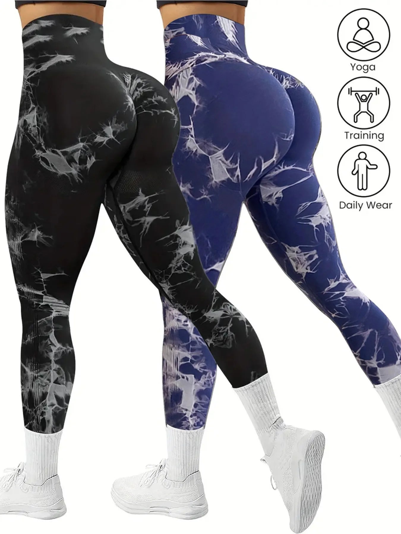 Women's 2pcs Tie-Dye Seamless Yoga Leggings High Stretch Comfort Fit