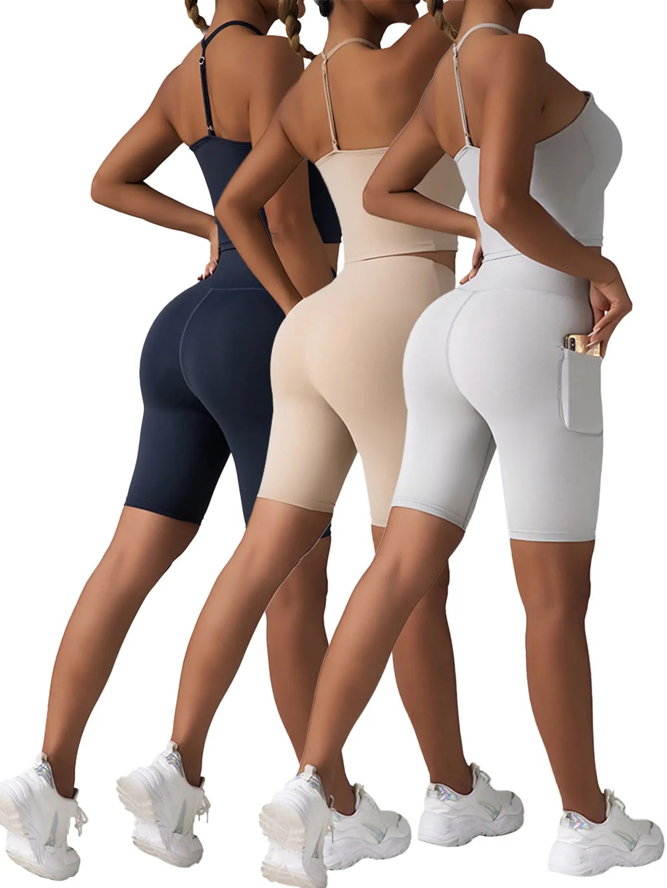3 Pack US Local Women's High Waist Yoga Shorts Tummy Control