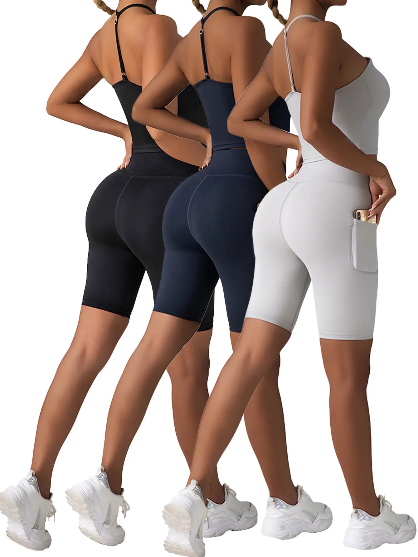 3 Pack US Local Women's High Waist Yoga Shorts Tummy Control