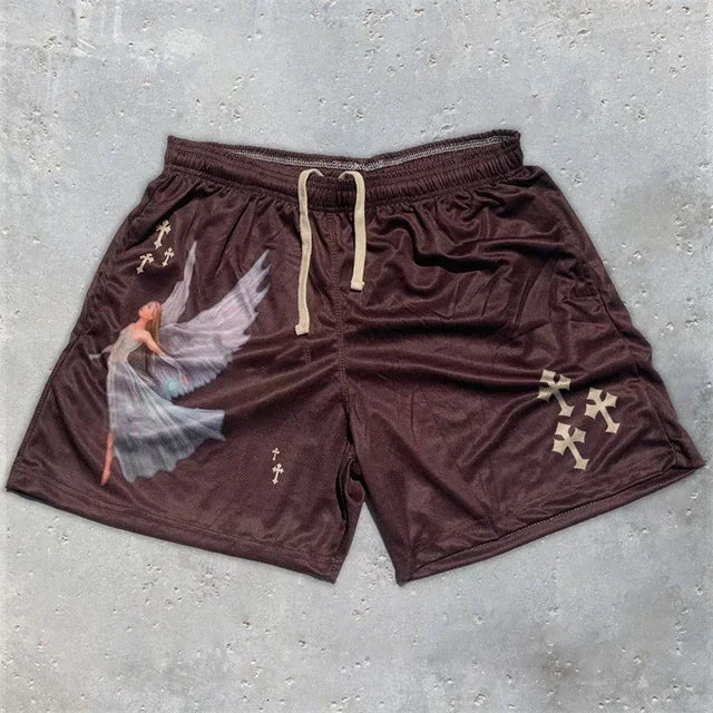 Print Gym Shorts Men Active Track Shorts with Pockets