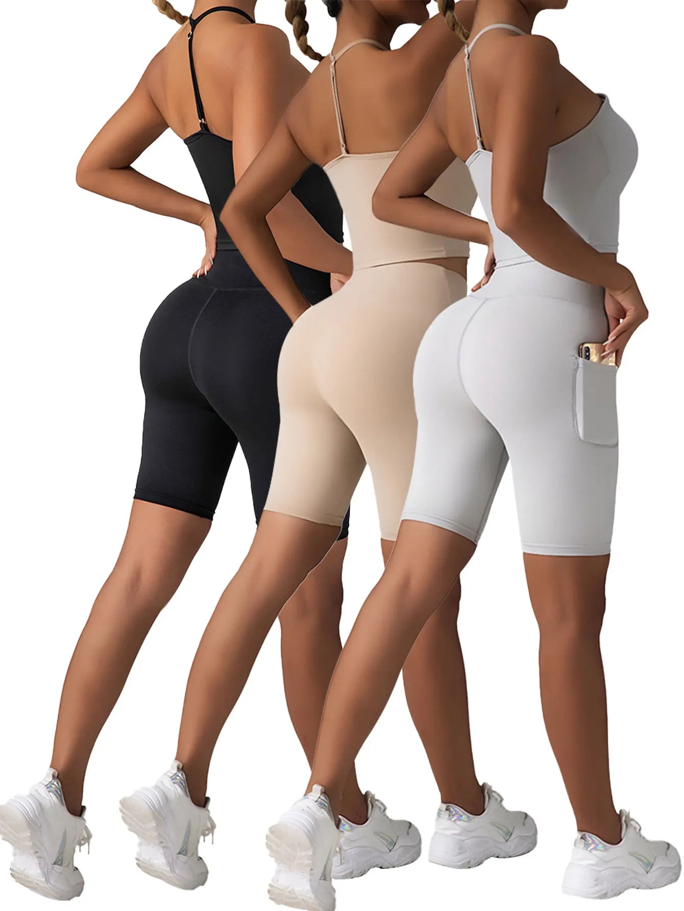 3 Pack US Local Women's High Waist Yoga Shorts Tummy Control