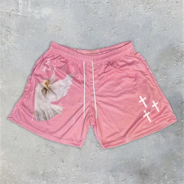 Print Gym Shorts Men Active Track Shorts with Pockets