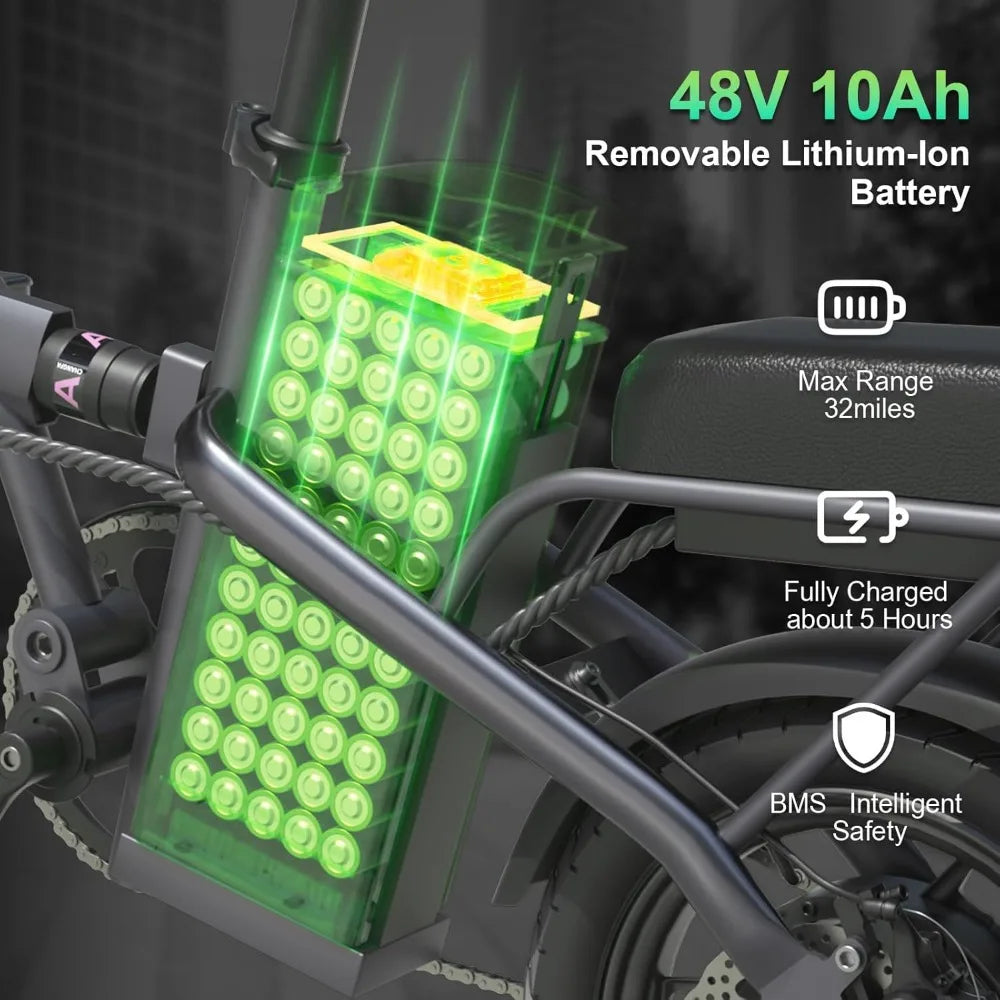 Folding Electric Bikes for Adults,14” Tire 22Mph
