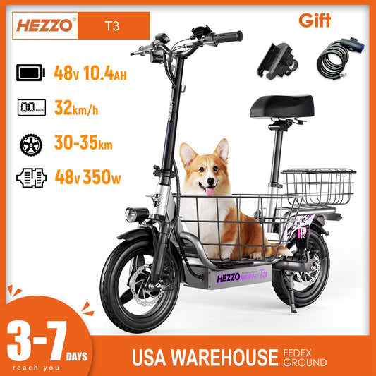 Electric Bike Multi-Shock Absorption City Commuter 48V 500W Ebike with Basket